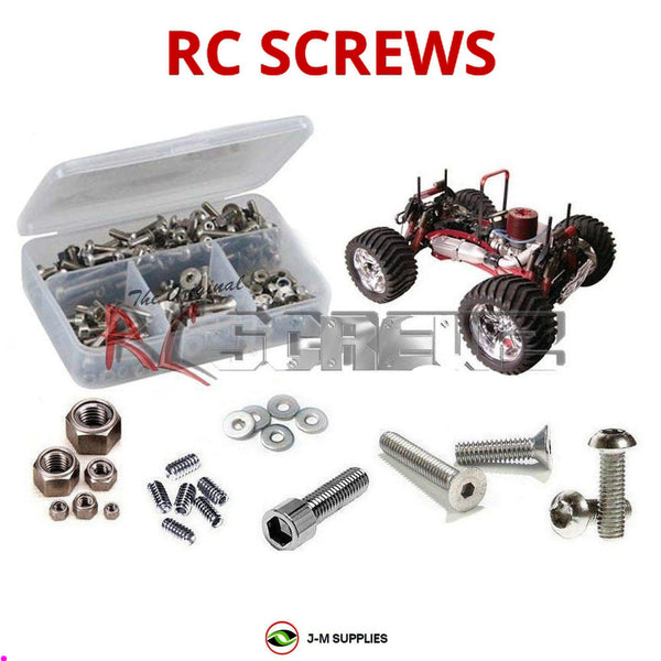 Representative image of an RCScrewZ stainless steel screw kit for CEN Racing Genesis .46 .56 1/8 Nitro Monster Truck; exact kit contents vary by RC model.