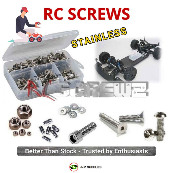 Representative image of an RCScrewZ stainless steel screw kit for Custom Works Intimidator GSX 1/10 Nitro; exact kit contents vary by RC model.