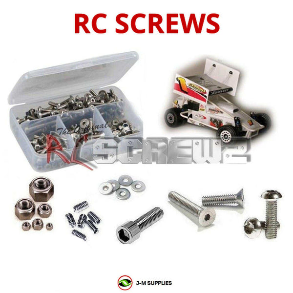 Representative image of an RCScrewZ stainless steel screw kit for Custom Works Enforcer GBX 1/10 Electric RC Sprint Car; exact kit contents vary by RC model.