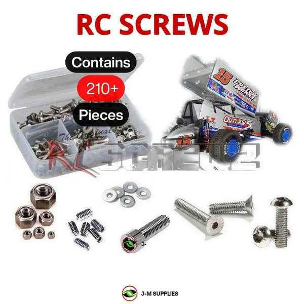 Representative image of an RCScrewZ stainless steel screw kit for Custom Works Outlaw 5 (#0726) RC Car Model; exact kit contents vary by RC model.