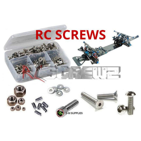 Representative image of an RCScrewZ stainless steel screw kit for Custom Works RC Patriot V2 Dragster 1/10 (#0852); exact kit contents vary by RC model.