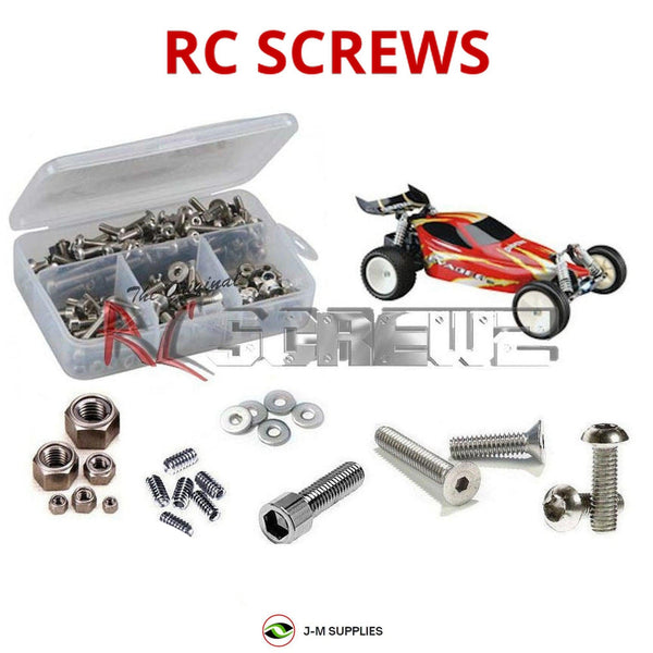 Representative image of an RCScrewZ stainless steel screw kit for Duratrax Nitro Evader BX 1/10 Buggy; exact kit contents vary by RC model.