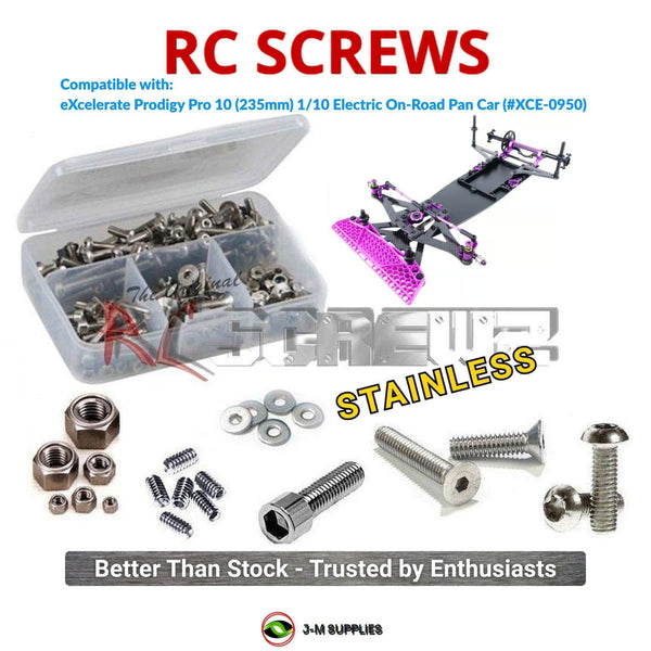J-M SUPPLIES RC Parts Store - RCScrewZ Stainless Screw Kit exc003 for eXcelerate Prodigy Pro 10 (235mm) 1/10 Electric On-Road Pan Car Kit (#XCE-0950) | UPG