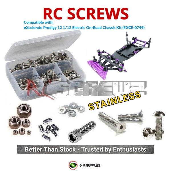 J-M SUPPLIES RC Parts Store - RCScrewZ Stainless Screw Kit exc004 for eXcelerate Prodigy 12 1/12 Electric On-Road Chassis Kit (#XCE-0749) | UPG