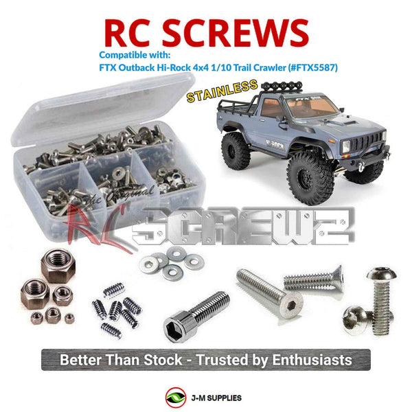 Representative image of an RCScrewZ stainless steel screw kit for FTX Outback Hi-Rock 4x4 1/10 Trail Crawler (#FTX5587); exact kit contents vary by RC model.
