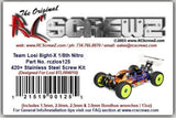 RCScrewZ Stainless Steel Screw Kit los125 for Team Losi Racing 8IGHT-X Elite Race Kit 1/8 Nitro 4WD Off-Road Buggy (TLR04010) | UPG