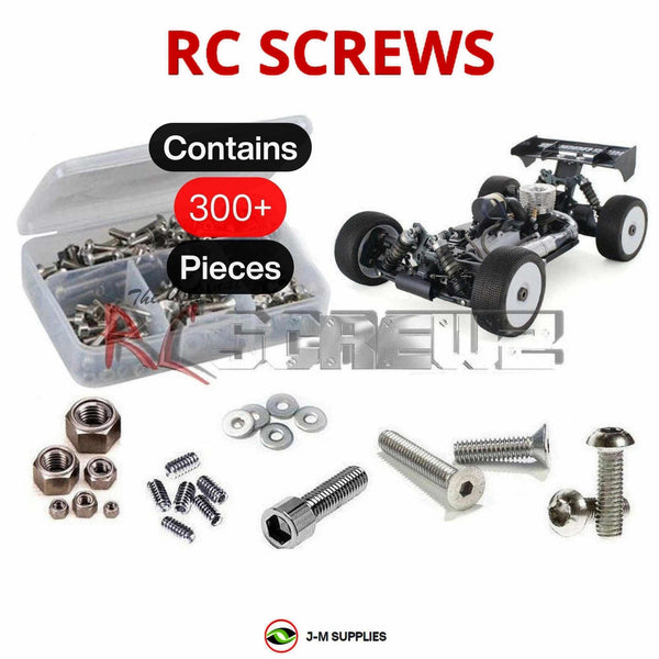 Representative image of an RCScrewZ stainless steel screw kit for Mugen Seiki MBX8R 1/8 Nitro #E2027; exact kit contents vary by RC model.