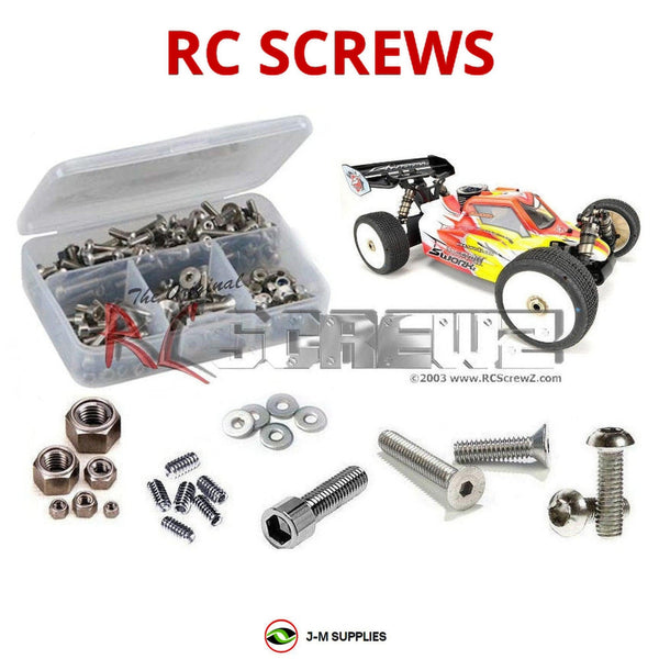 Representative image of an RCScrewZ stainless steel screw kit for SWorkZ S350 EVO II 1/8th; exact kit contents vary by RC model.