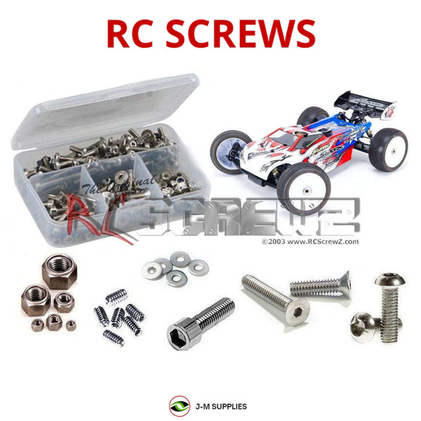 Representative image of an RCScrewZ stainless steel screw kit for SWorkZ S350T 1/8th Truggy (#910019); exact kit contents vary by RC model.