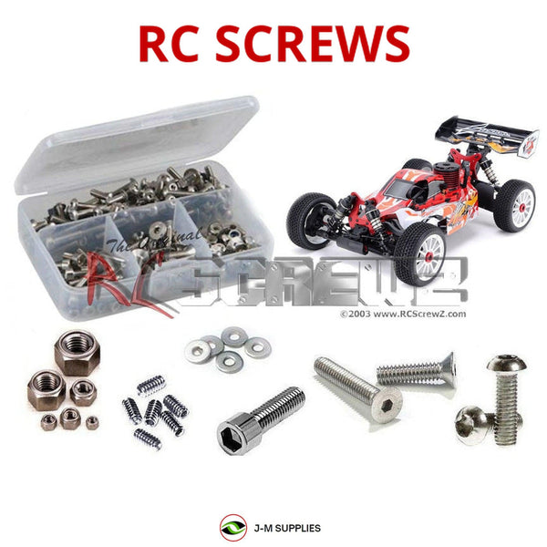 Representative image of an RCScrewZ stainless steel screw kit for SWorkZ S12-2C 2wd 1/10th (#910033C); exact kit contents vary by RC model.