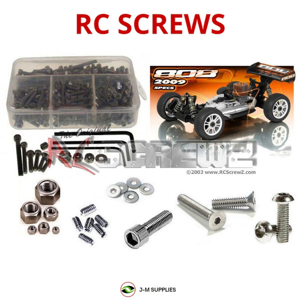Representative image of an RCScrewZ stainless steel screw kit for Team XRAY XB808 2009 Spec (#350004) 1/8 Nitro Buggy; exact kit contents vary by RC model.