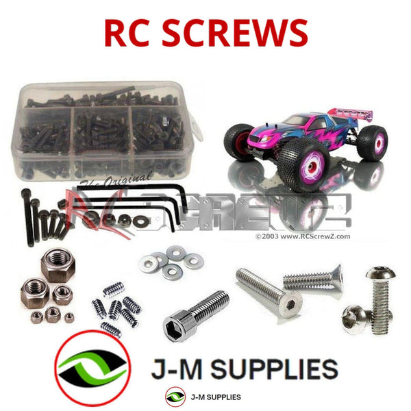 Representative image of an RCScrewZ stainless steel screw kit for Team XRAY XT8e 1/8 Truggy #350300; exact kit contents vary by RC model.