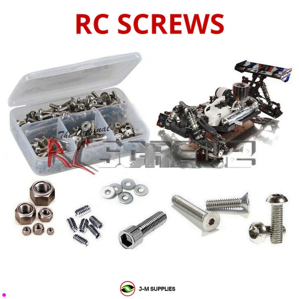 Representative image of an RCScrewZ stainless steel screw kit for Team XRAY XB8 2015 1/8th Buggy #350010; exact kit contents vary by RC model.