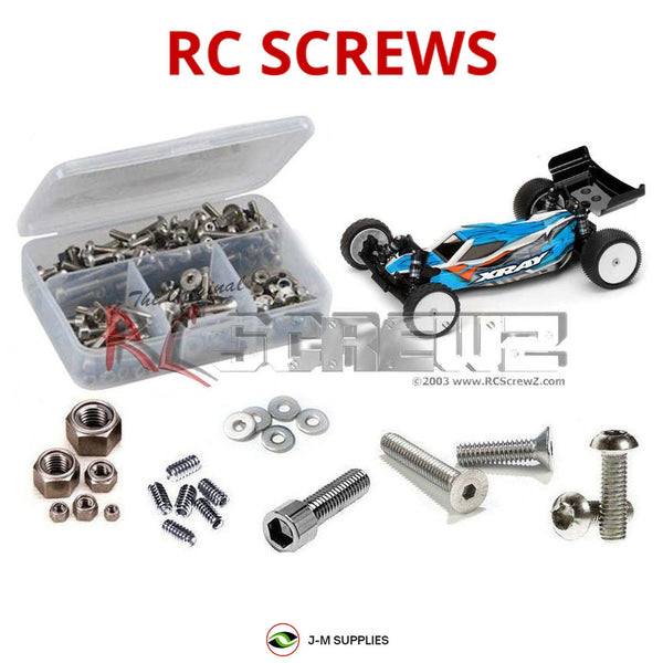 Representative image of an RCScrewZ stainless steel screw kit for Team XRAY XB2 2023 Carpet/Dirt 1/10 2WD #320013 / #320014; exact kit contents vary by RC model.