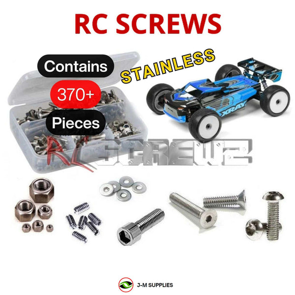 Representative image of an RCScrewZ stainless steel screw kit for Team XRAY XT8e 2024 1/8 Racing Truggy (#350302); exact kit contents vary by RC model.