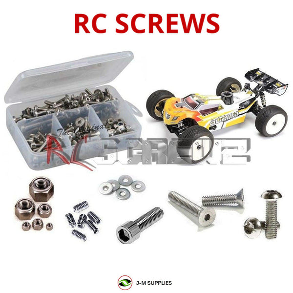 Representative image of an RCScrewZ stainless steel screw kit for Agama Racing A8T/Evo 1/8 Nitro 4WD Truggy; exact kit contents vary by RC model.