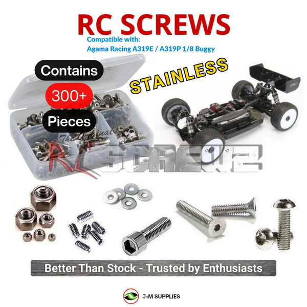 Representative image of an RCScrewZ stainless steel screw kit for Agama Racing A319E/A319P A319E 1/8 Electric Buggy; exact kit contents vary by RC model.