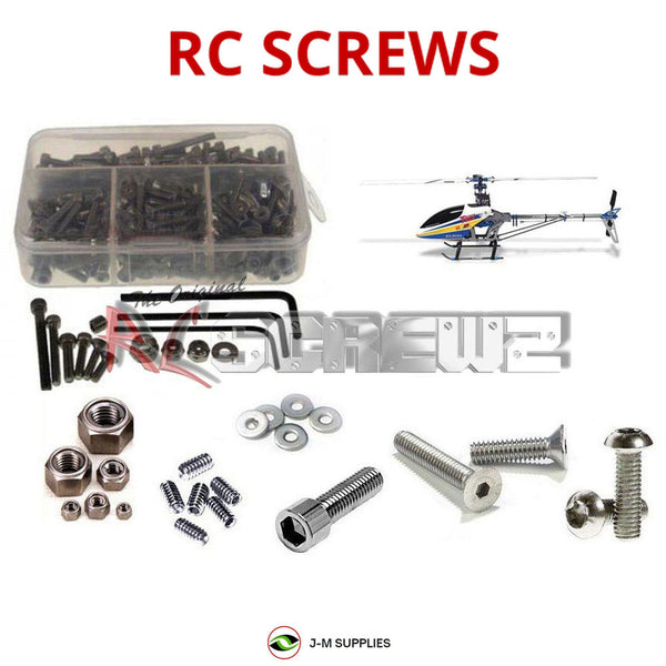 Representative image of an RCScrewZ stainless steel screw kit for Align T-REX 450 SA/SE 450-Class Electric Helicopter; exact kit contents vary by RC model.