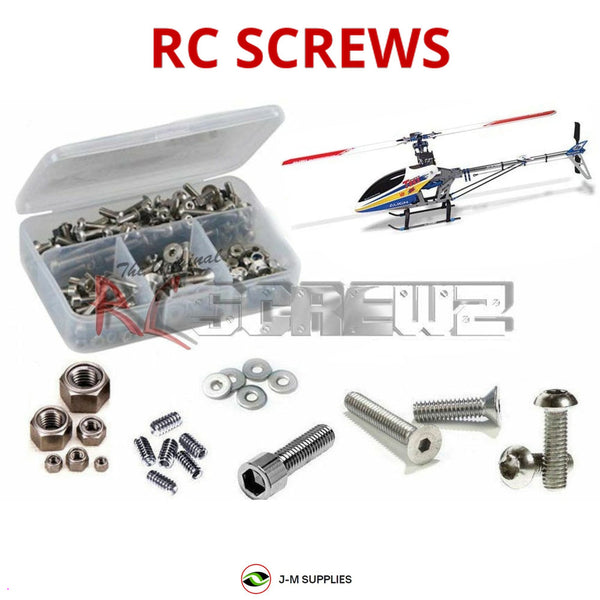 Representative image of an RCScrewZ stainless steel screw kit for Align T-REX 450 SE V2 450-Class Electric Helicopter; exact kit contents vary by RC model.
