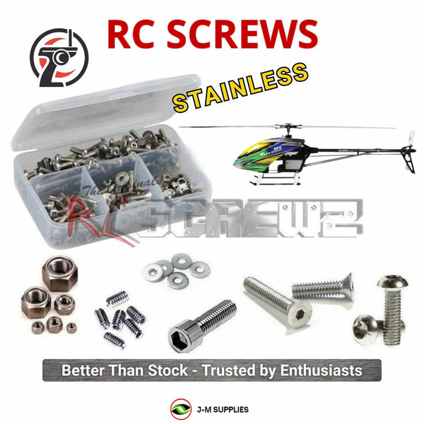 Representative image of an RCScrewZ stainless steel screw kit for Align T-REX 600N DFC 600-Class Nitro Helicopter (RH60N01XT); exact kit contents vary by RC model.