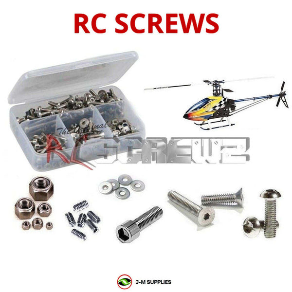 Representative image of an RCScrewZ stainless steel screw kit for Align T-REX 450 Sport V2 (KX015081T); exact kit contents vary by RC model.