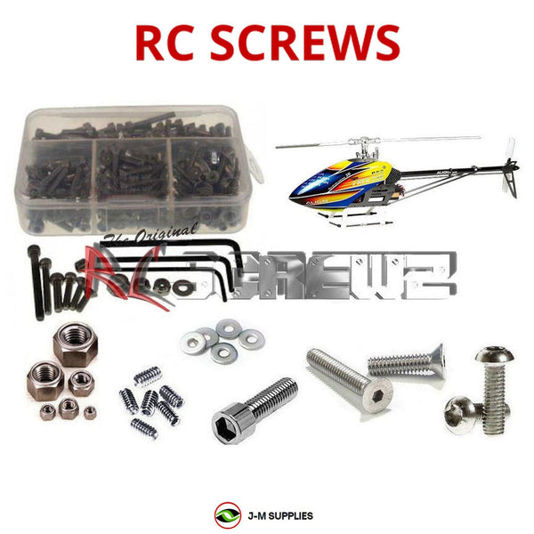 Representative image of an RCScrewZ stainless steel screw kit for Align T-REX 250/Pro DFC (KX019011T); exact kit contents vary by RC model.