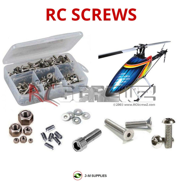 Representative image of an RCScrewZ stainless steel screw kit for Align T-REX 550E DFC (RH55E01XT); exact kit contents vary by RC model.