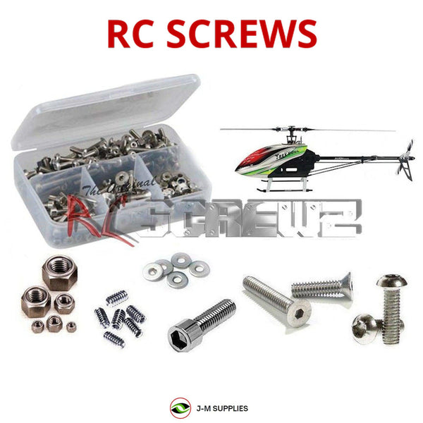 Representative image of an RCScrewZ stainless steel screw kit for Align T-REX 500L Dominator (RH50E07XT); exact kit contents vary by RC model.