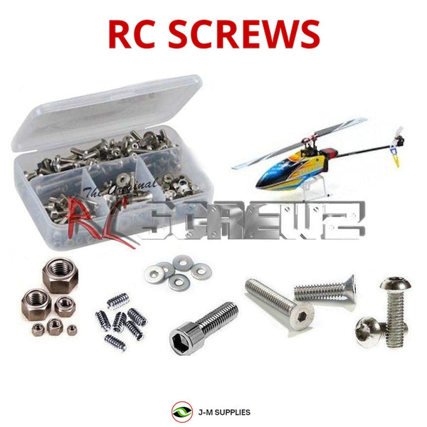 Representative image of an RCScrewZ stainless steel screw kit for Align T-REX 150 DFC (RH15E01XT); exact kit contents vary by RC model.