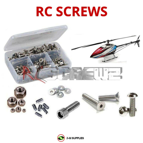 Representative image of an RCScrewZ stainless steel screw kit for Align T-REX 600L Dominator (RH60E11XT); exact kit contents vary by RC model.