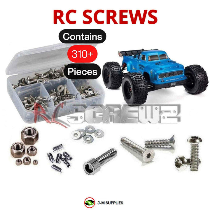 Representative image of an RCScrewZ stainless steel screw kit for ARRMA NOTORIOUS 6S BLX 1/8 Electric 4WD Stunt Truck (ARA106044); exact kit contents vary by RC model.