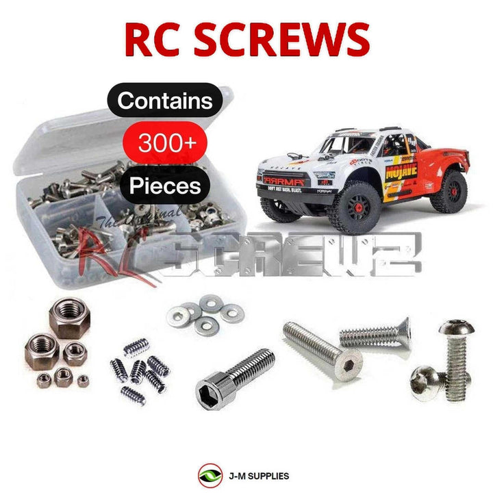 Representative image of an RCScrewZ stainless steel screw kit for ARRMA MOJAVE 4S BLX 1/8 4WD Desert Truck (ARA4404); exact kit contents vary by RC model.