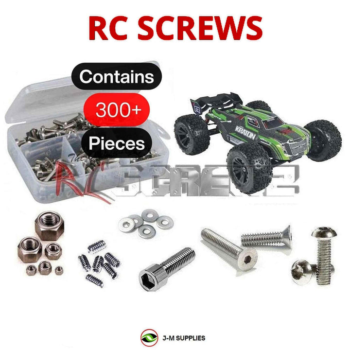 Representative image of an RCScrewZ stainless steel screw kit for ARRMA Kraton 6S BLX V1 1/8 4WD Monster Truck (AR106005); exact kit contents vary by RC model.