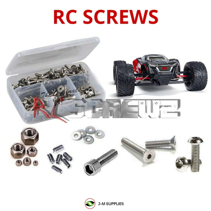 Representative image of an RCScrewZ stainless steel screw kit for ARRMA Fazon 6S BLX 1/8 Electric 4WD Monster Truck (AR106020); exact kit contents vary by RC model.