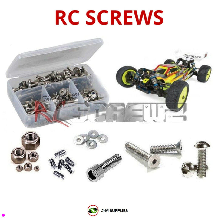 Representative image of an RCScrewZ stainless steel screw kit for Team Associated RC10B74.1D 1/10 4WD Buggy (90028); exact kit contents vary by RC model.