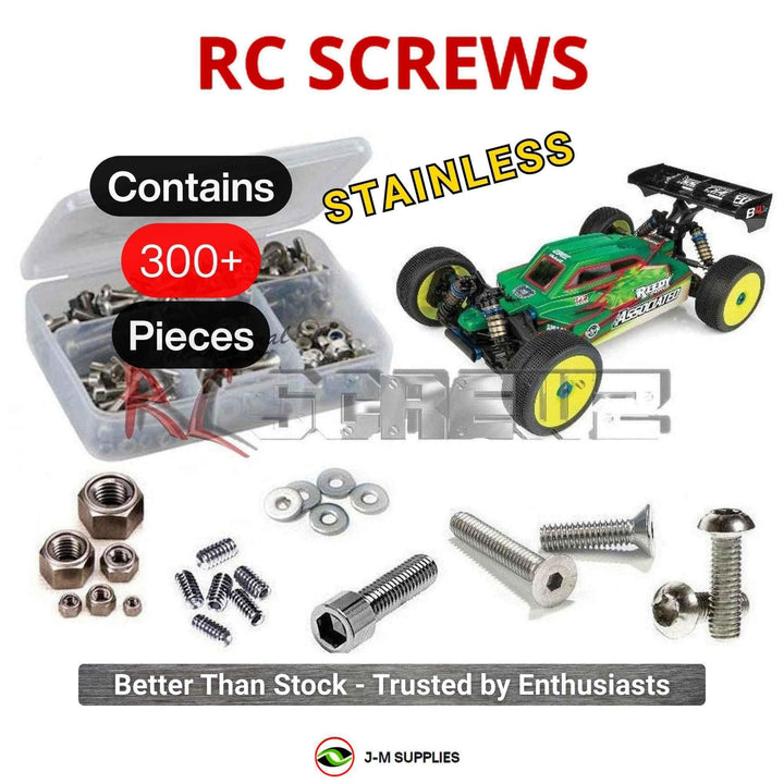 Representative image of an RCScrewZ stainless steel screw kit for Team Associated RC8B4.1e 1/8 Electric 4WD Buggy (80950); exact kit contents vary by RC model.