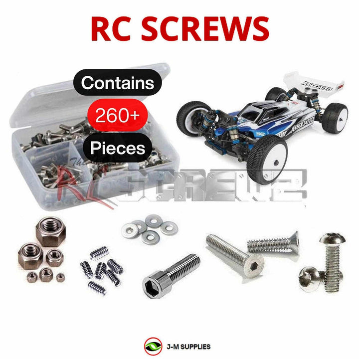 Representative image of an RCScrewZ stainless steel screw kit for Team Associated RC10B74.2 CE 1/10 4WD Buggy (90044, ASC90044); exact kit contents vary by RC model.