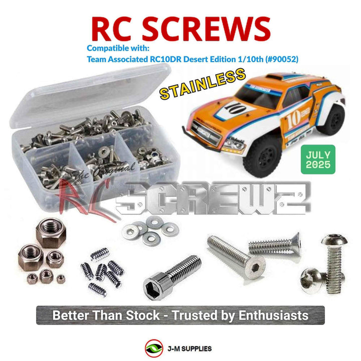 Representative image of an RCScrewZ stainless steel screw kit for Team Associated RC10DR 1/10 Electric 2WD Rally (90052, ASC90052); exact kit contents vary by RC model.