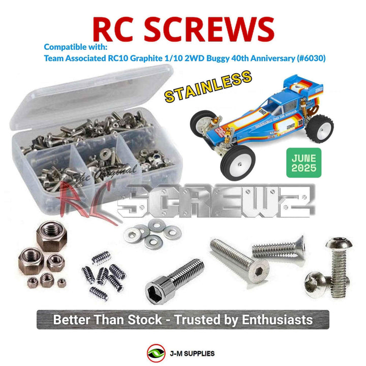 Representative image of an RCScrewZ stainless steel screw kit for Team Associated RC10 Graphite 1/10 2WD Buggy (6030, ASC6030); exact kit contents vary by RC model.