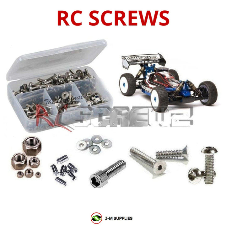 Representative image of an RCScrewZ stainless steel screw kit for Team Associated RC8B Factory Team 1/8 Nitro 4WD Buggy (80902); exact kit contents vary by RC model.