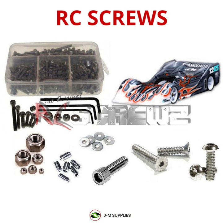 Representative image of an RCScrewZ stainless steel screw kit for Team Associated RC12R5 12R5 1/12 Electric 2WD Pan Car (4018); exact kit contents vary by RC model.