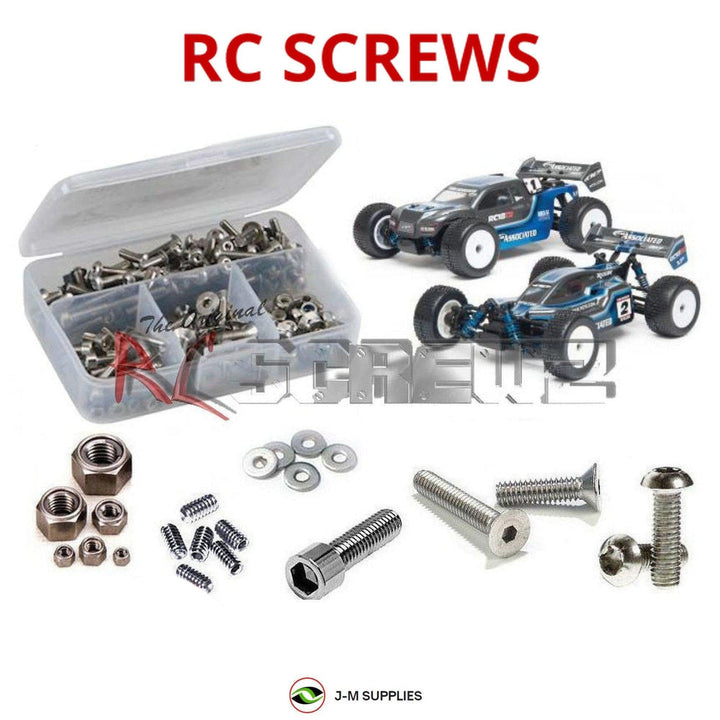 Representative image of an RCScrewZ stainless steel screw kit for Team Associated RC18T2/RC18B2 1/18 4WD Truck/Buggy (20103); exact kit contents vary by RC model.