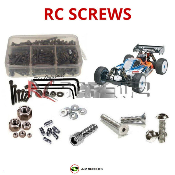 Representative image of an RCScrewZ stainless steel screw kit for Team Associated RC8.2 RS RTR 1/8 Nitro 4WD Buggy (80909); exact kit contents vary by RC model.