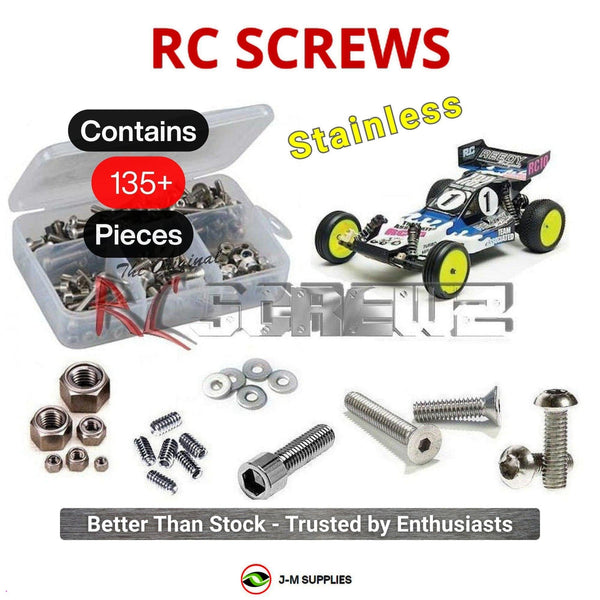 Representative image of an RCScrewZ stainless steel screw kit for Team Associated RC10 World's Car 1/10 2WD Buggy (6002); exact kit contents vary by RC model.