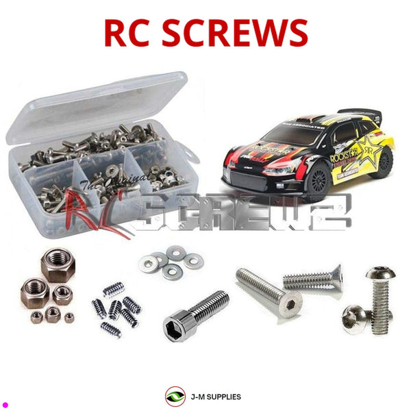 Representative image of an RCScrewZ stainless steel screw kit for Team Associated ProRally 4WD RTR 1/10 Rally Car (7070); exact kit contents vary by RC model.