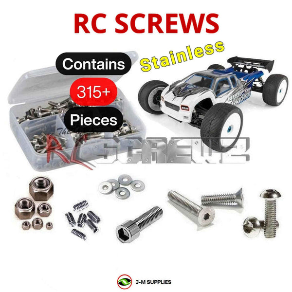 Representative image of an RCScrewZ stainless steel screw kit for Team Associated RC8T3.1e 1/8 Electric 4WD Truggy (80938); exact kit contents vary by RC model.