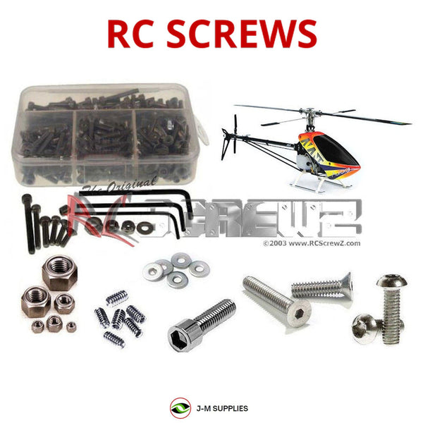 Representative image of an RCScrewZ stainless steel screw kit for Avant Aurora 90 Nitro 90-Class RC Helicopter; exact kit contents vary by RC model.