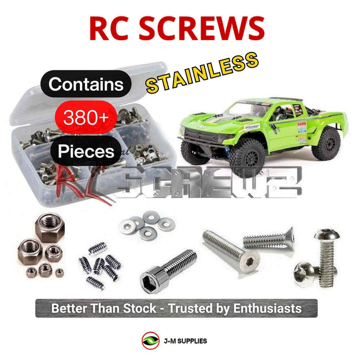 Representative image of an RCScrewZ stainless steel screw kit for Axial Yeti SCORE 1/10 Electric 4WD Trophy Truck (90050); exact kit contents vary by RC model.