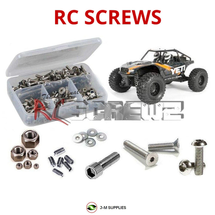 Representative image of an RCScrewZ stainless steel screw kit for Axial Yeti Jr 1/18 Electric 4WD Rock Racer (90054); exact kit contents vary by RC model.