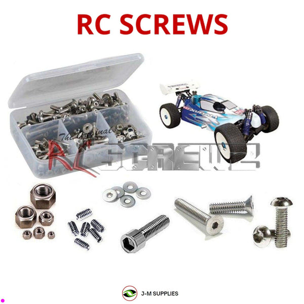 Representative image of an RCScrewZ stainless steel screw kit for CEN Racing Matrix Pro/RTR 1/8th; exact kit contents vary by RC model.